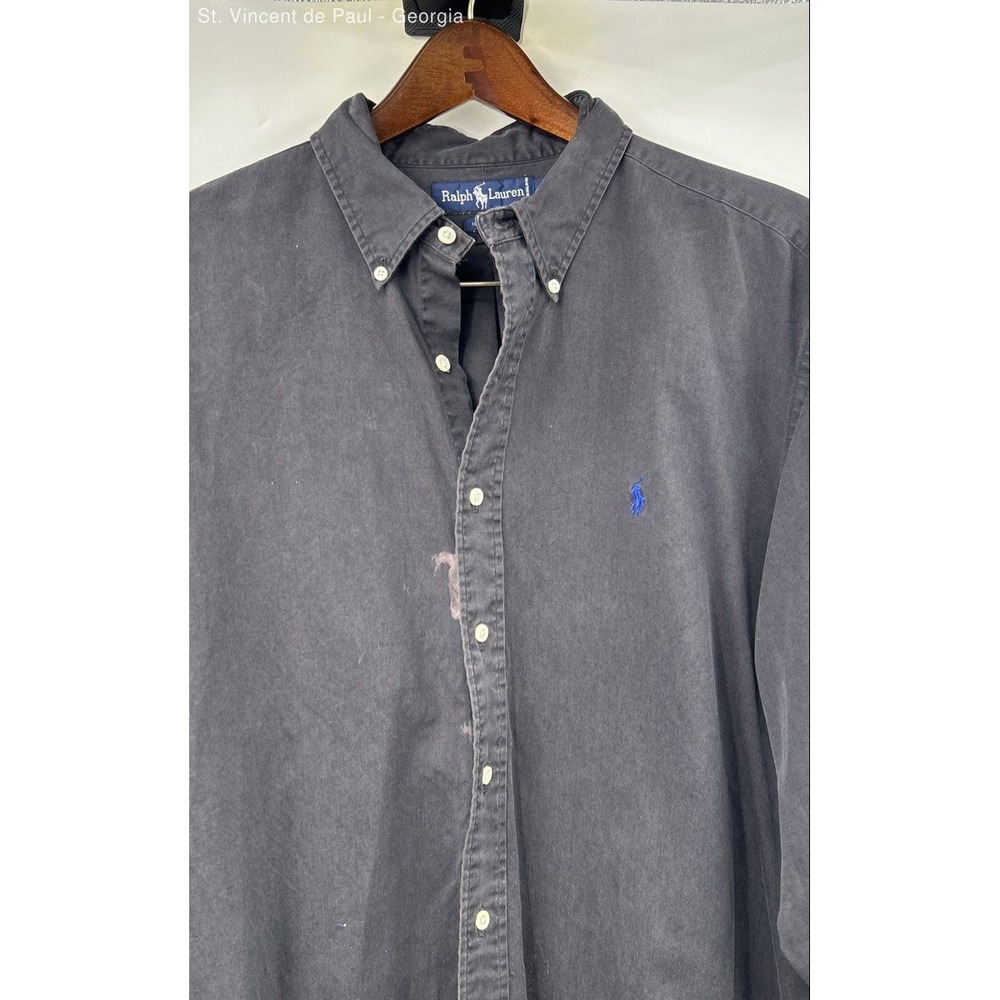 Ralph Lauren Long Sleeve Button Down Shirt Men's XXL Black FLAW